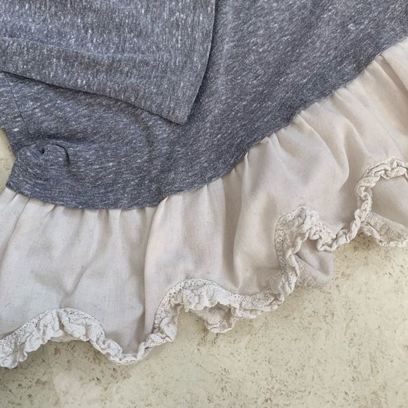 Entro | Grey & White Ruffle Trim Long Sleeve Top - Picture 2 of 3